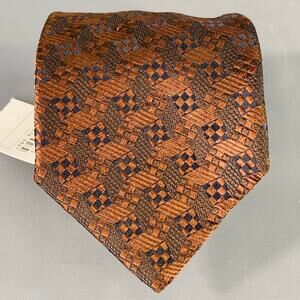 GIANNI VERSACE Brown Black Geometric Jacquard Silk Tie